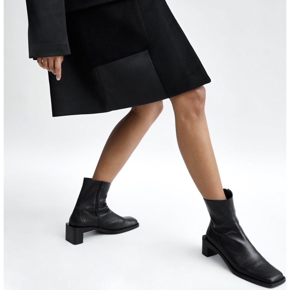 Zara Squared Toe Leather High Heel Boots 8/39